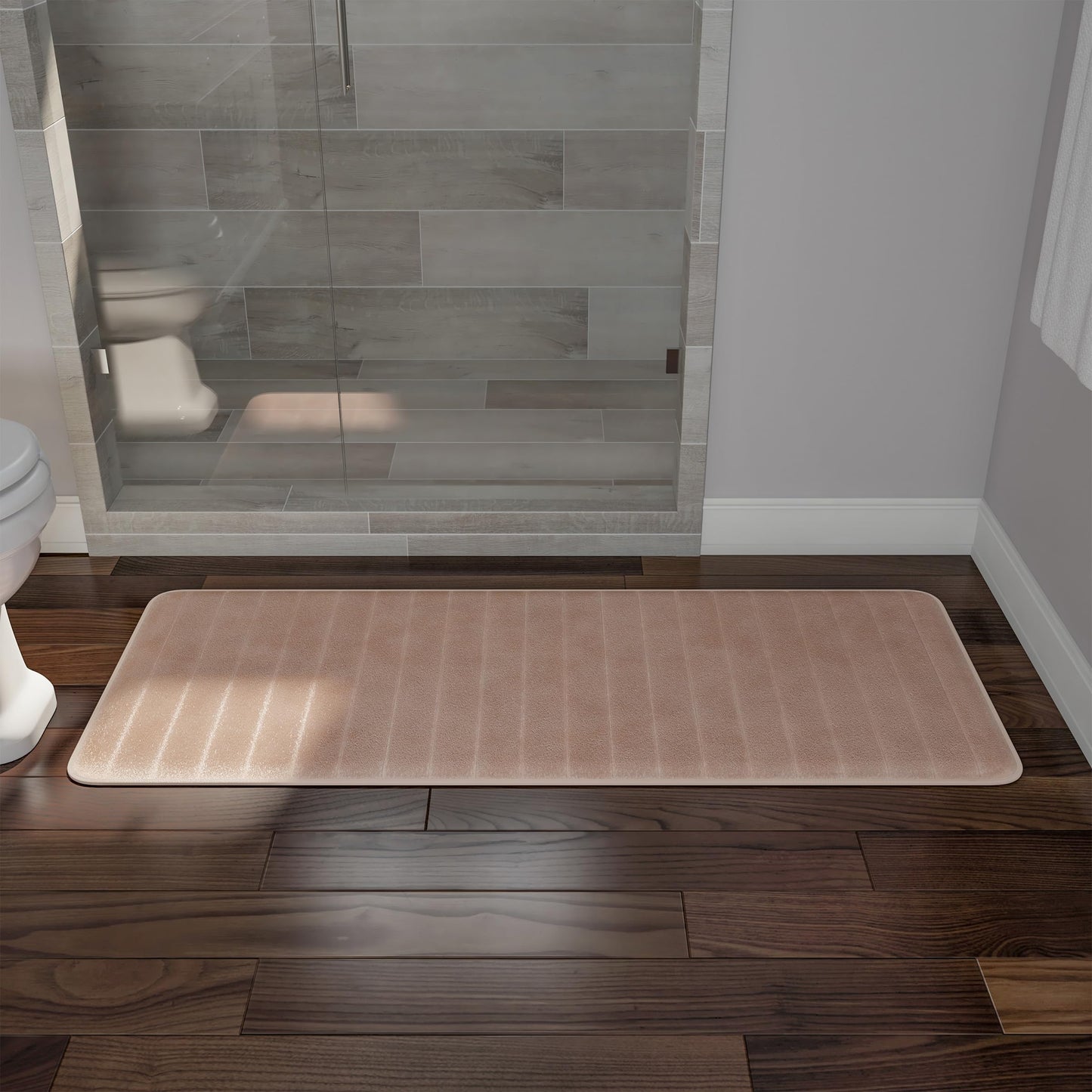 Lavish Home Oversized Bathroom Rug-Memory Foam Bath Mat in Beige Textured Stripes- Extra Long Non-Slip Absorbent Runner for Shower, Tub, or Kitchen