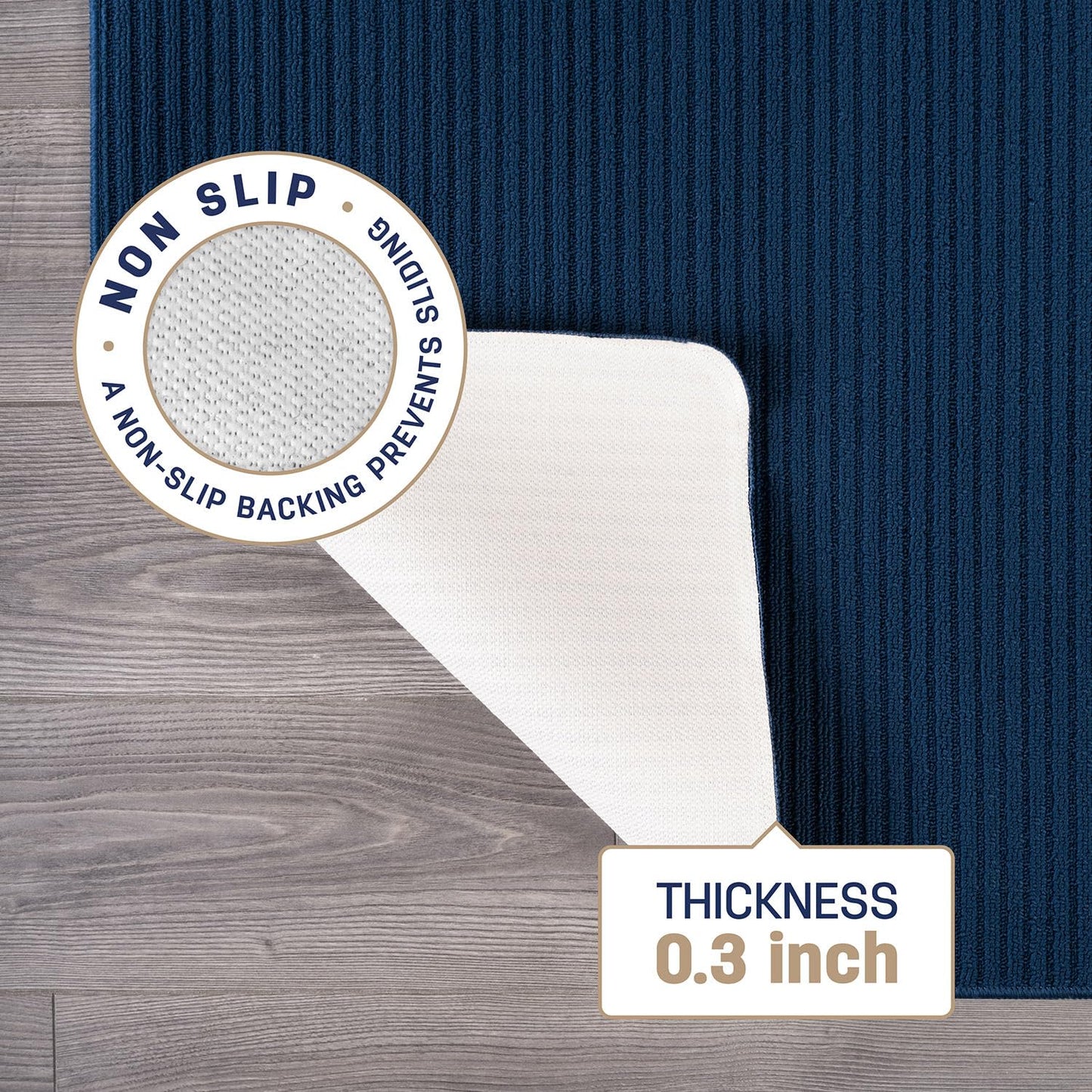 Beverly Rug Non-Slip Modern Rug 5x7 Solid Traditional Rubber Backing Machine Washable Soft Thin Indoor Area Rugs for Living Room Stain Resistant Non Shedding Casual Carpet (5 x 7 Navy Blue)