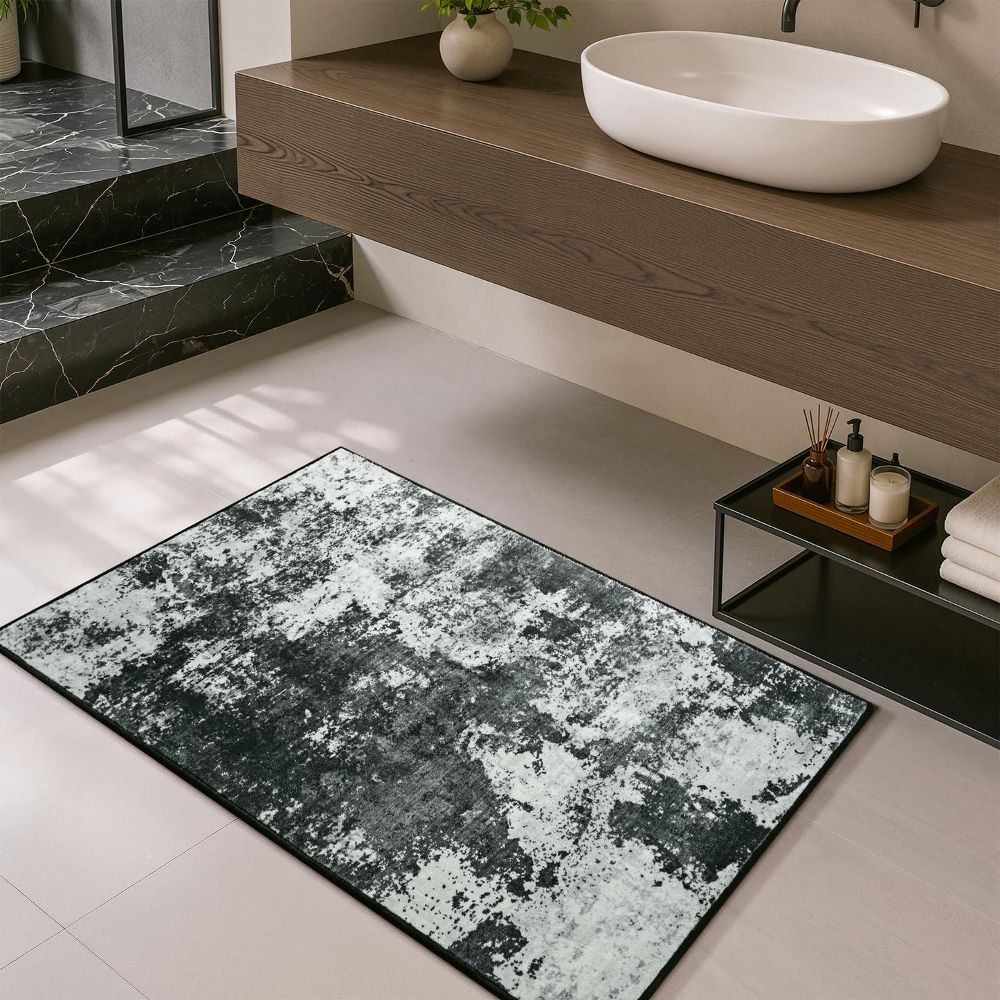 Merelax 2x3 Black Entryway Washable Area Rug, Kitchen Bedroom Entrance Small Area Rugs, Non Slip Bathroom Throw Rugs, Front Door Indoor Door Mat, Modern Abstract Carpet