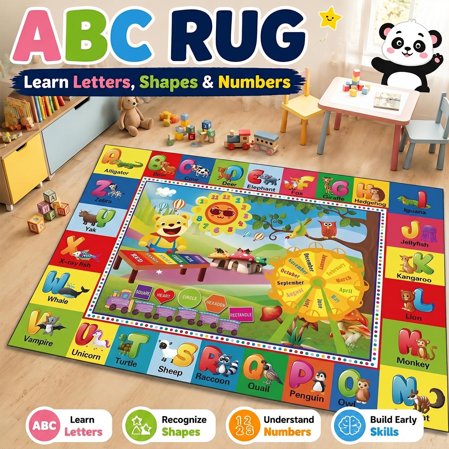ABC Kids Play Rug, Non-Slip Classroom Carpet,78.7" x 59"