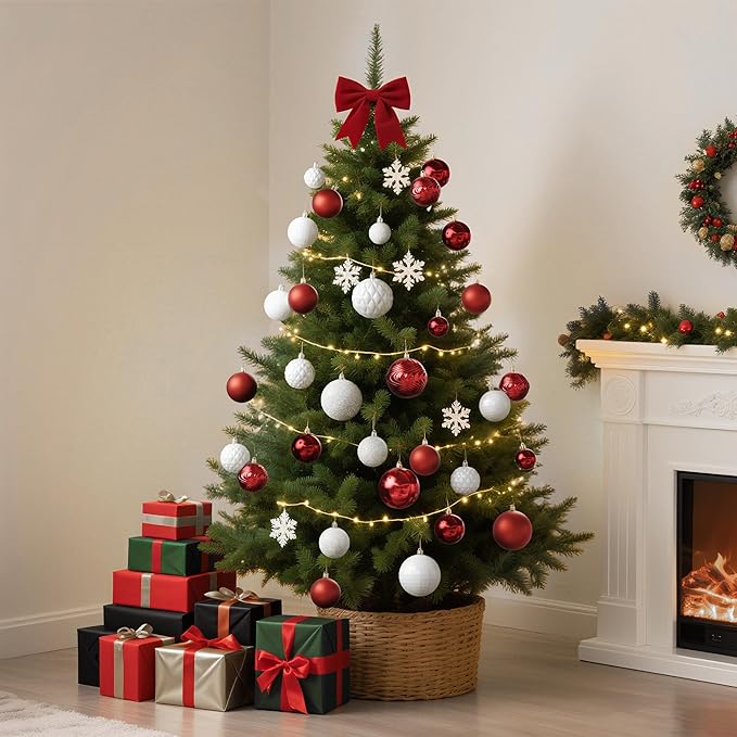 Annecy Christmas Tree Ornaments - 36 PCS Shatterproof Christmas Ball Ornaments Set for Holiday, Wreath & Party Decorations (Multi-Size, Red, White)