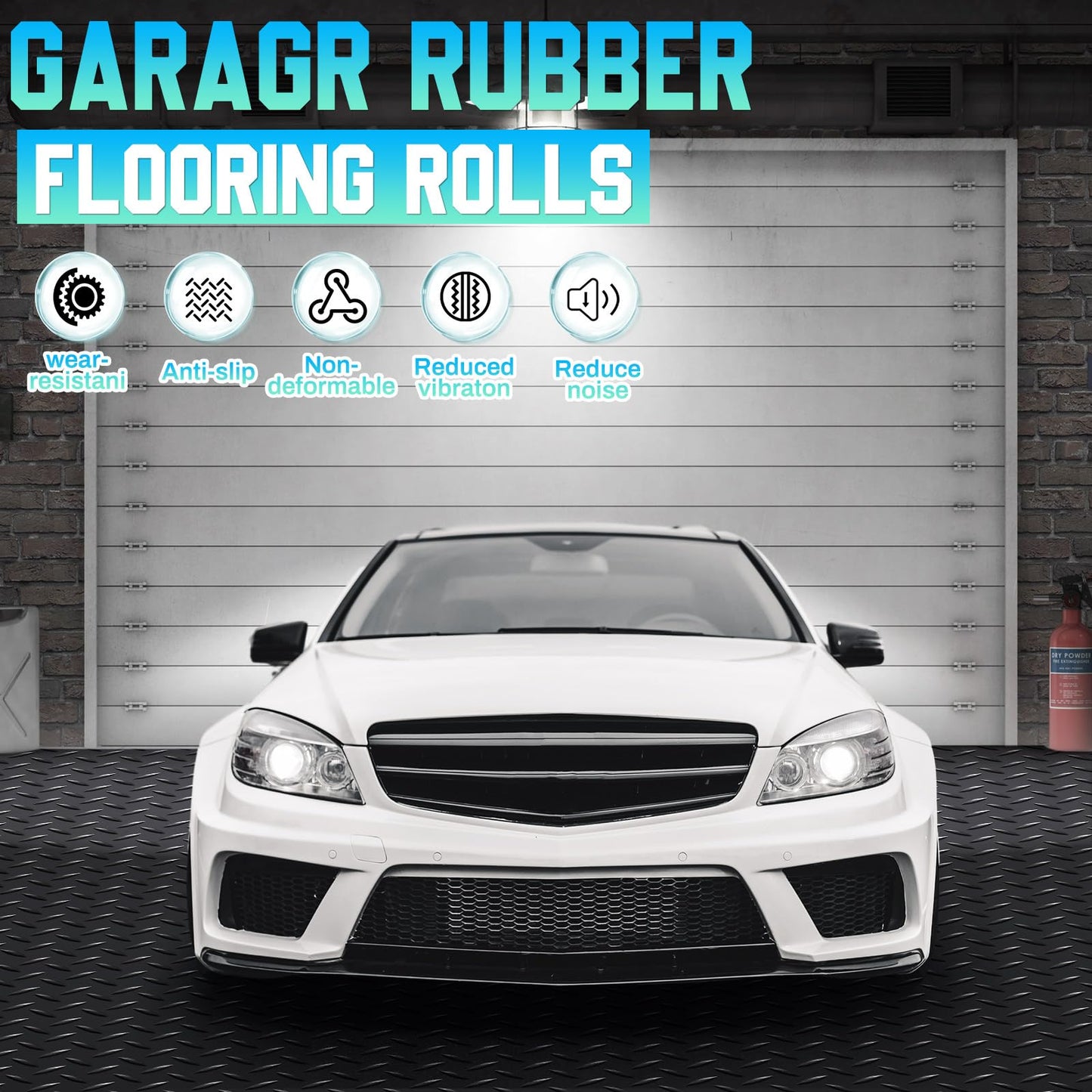 Breling 16 in x 20 ft Rubber Diamond Plate Rolls Garage Floor Mat for Under Car, Heavy Duty Flooring Rug for Trailers Garage, PVC Water/Stain Outside Stall Resistant Parking Rv Tool(Black)