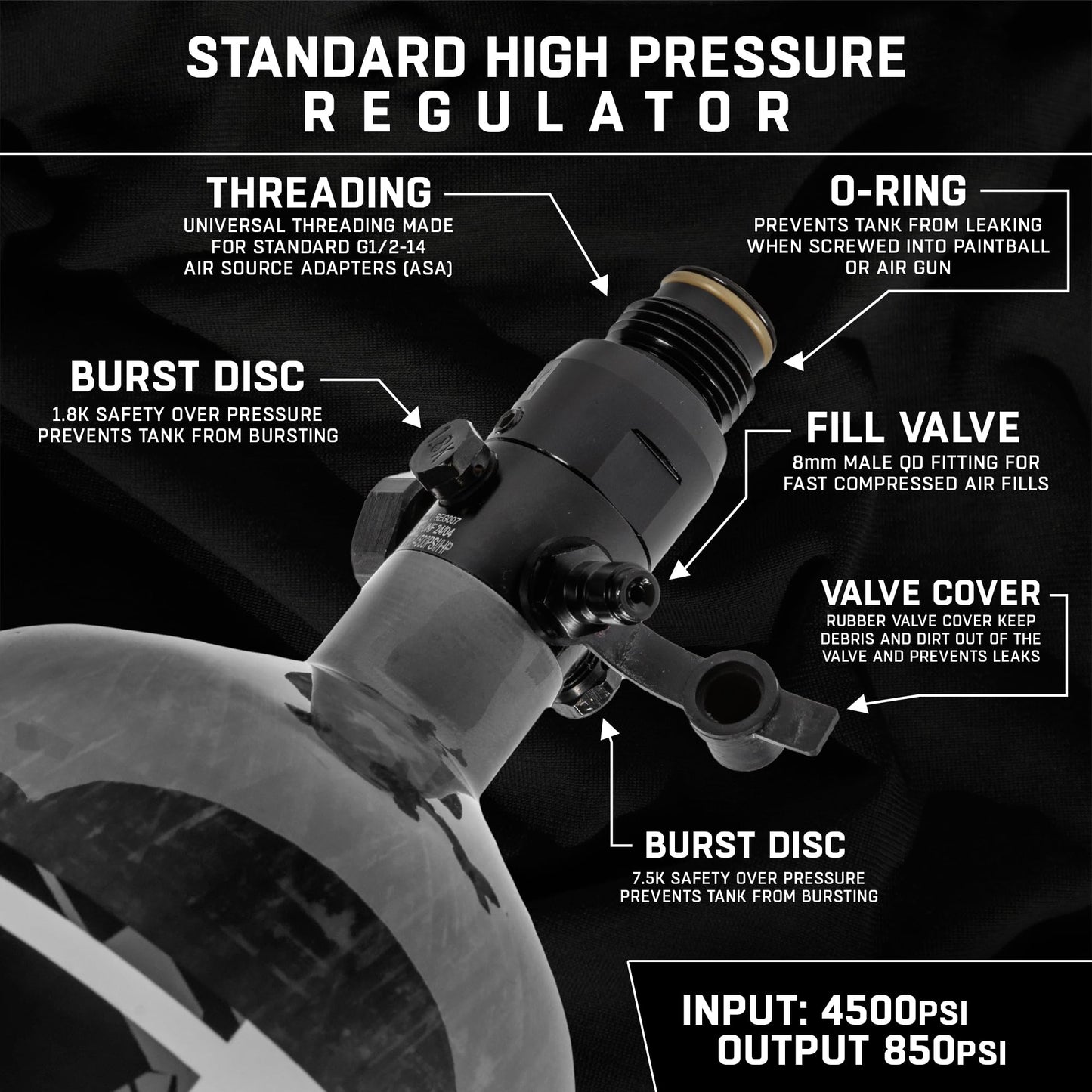 HK Army HSTL HPA Air System - 68ci/4500psi Lightweight Carbon Fiber Tank with 800psi Regulator for Paintball & Airsoft Gear - Clear
