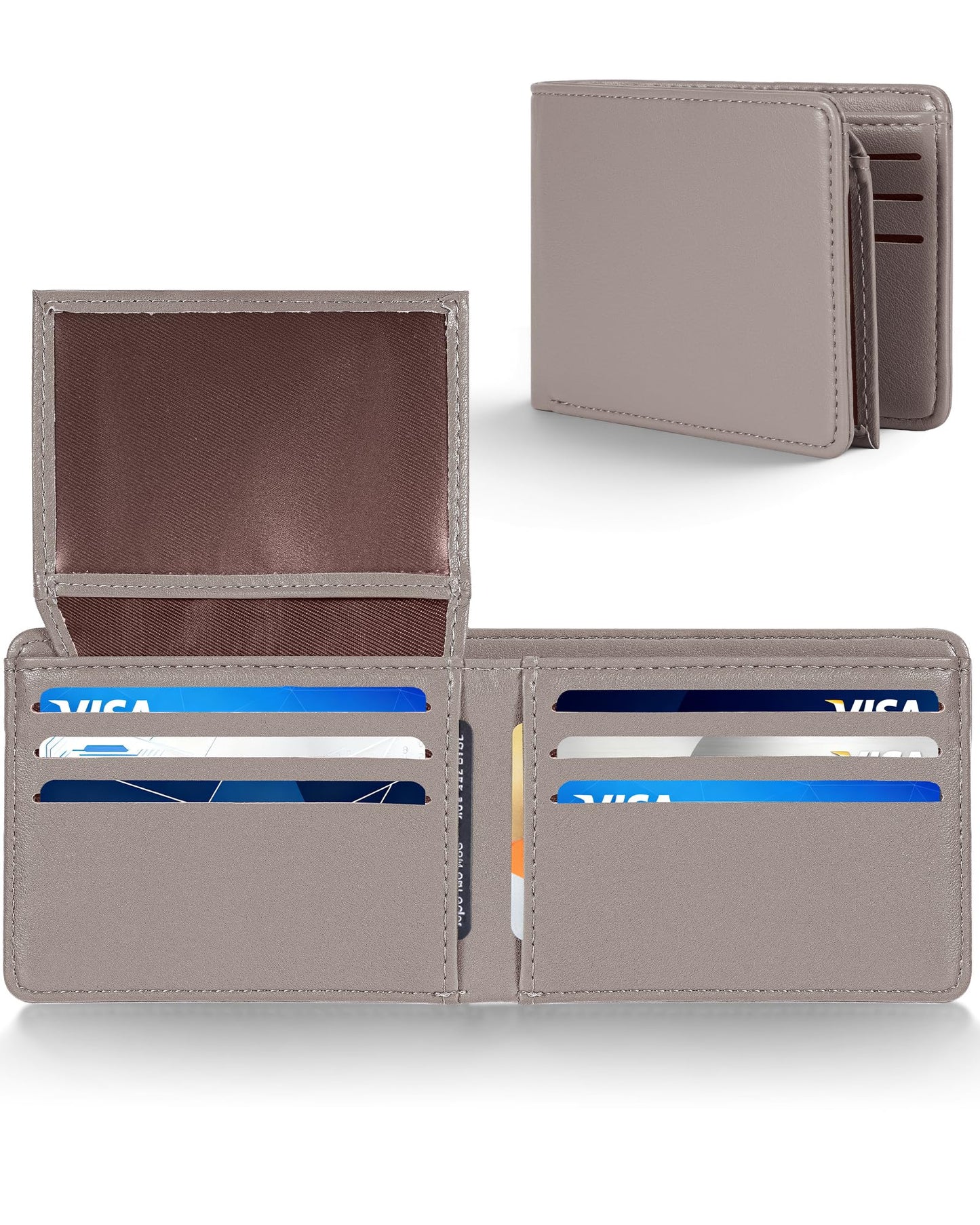 GNDR Wallet For Men Bifold Grey RFID Blocking Slim Faux Leather Wallets Card Holder Front Pocket Minimalist Men Accessories With Gift Box