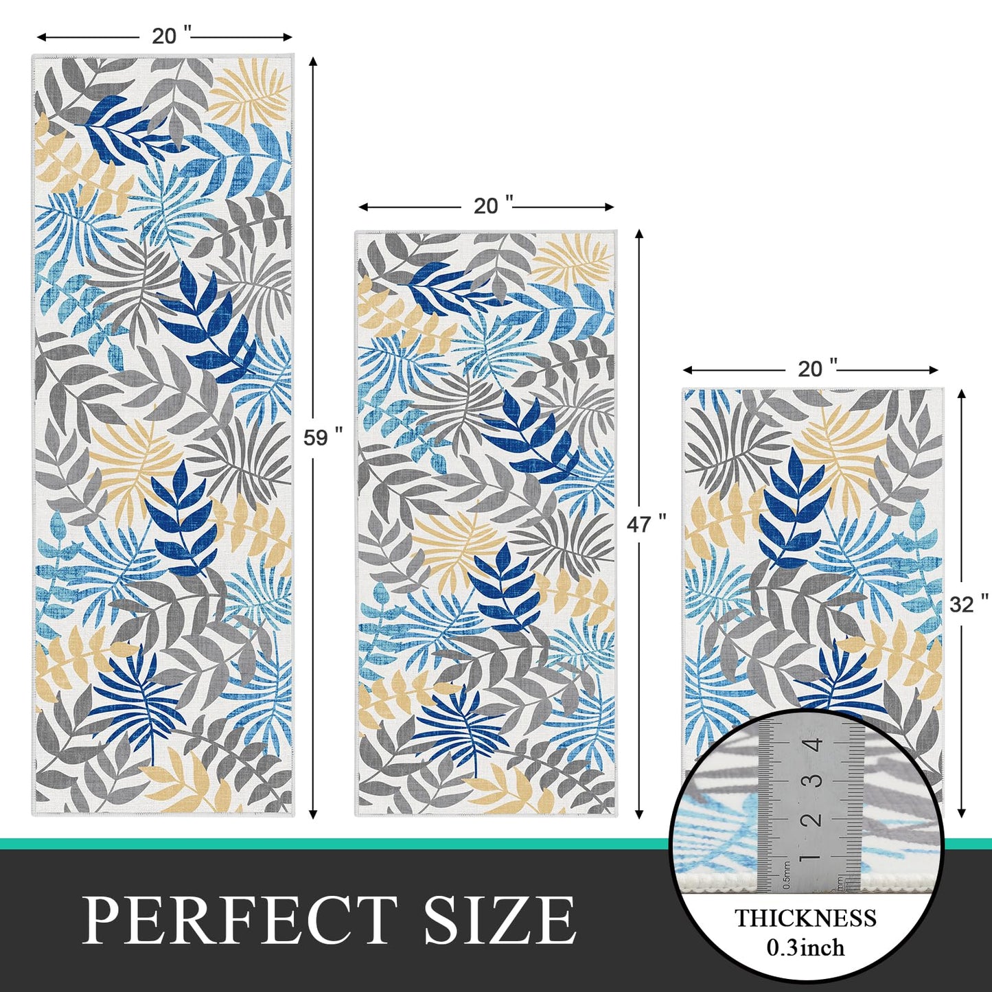 Bsmathom Boho Kitchen Rugs Sets of 3, Farmhouse Kitchen Rugs and Mats Set Non Skid Washable Kitchen Mats Non Slip Kitchen Floor Mats for Hallway Entryway Laundry Room