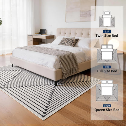YIHOUSE Washable 5x7 Area Rugs for Living Room, Black and White Striped Rug for Bedroom Playroom Non Slip Low Pile, Soft Modern Geometric Carpet for Entryway Home Office Decor