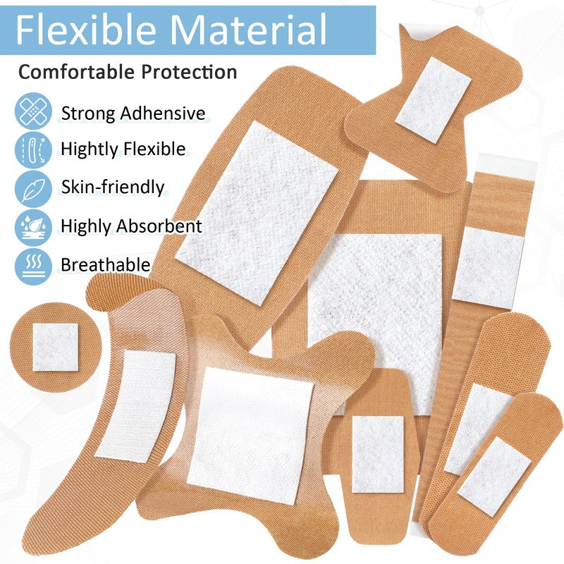 Geiserailie 300 Pcs Adhesive Bandages Family Variety Pack Fabric and Waterproof Assorted Bandages Bulk Sterile Individually Wrapped Bandages for First-Aid, Scrapes, Fingers (Flexible Fabric Bandage)