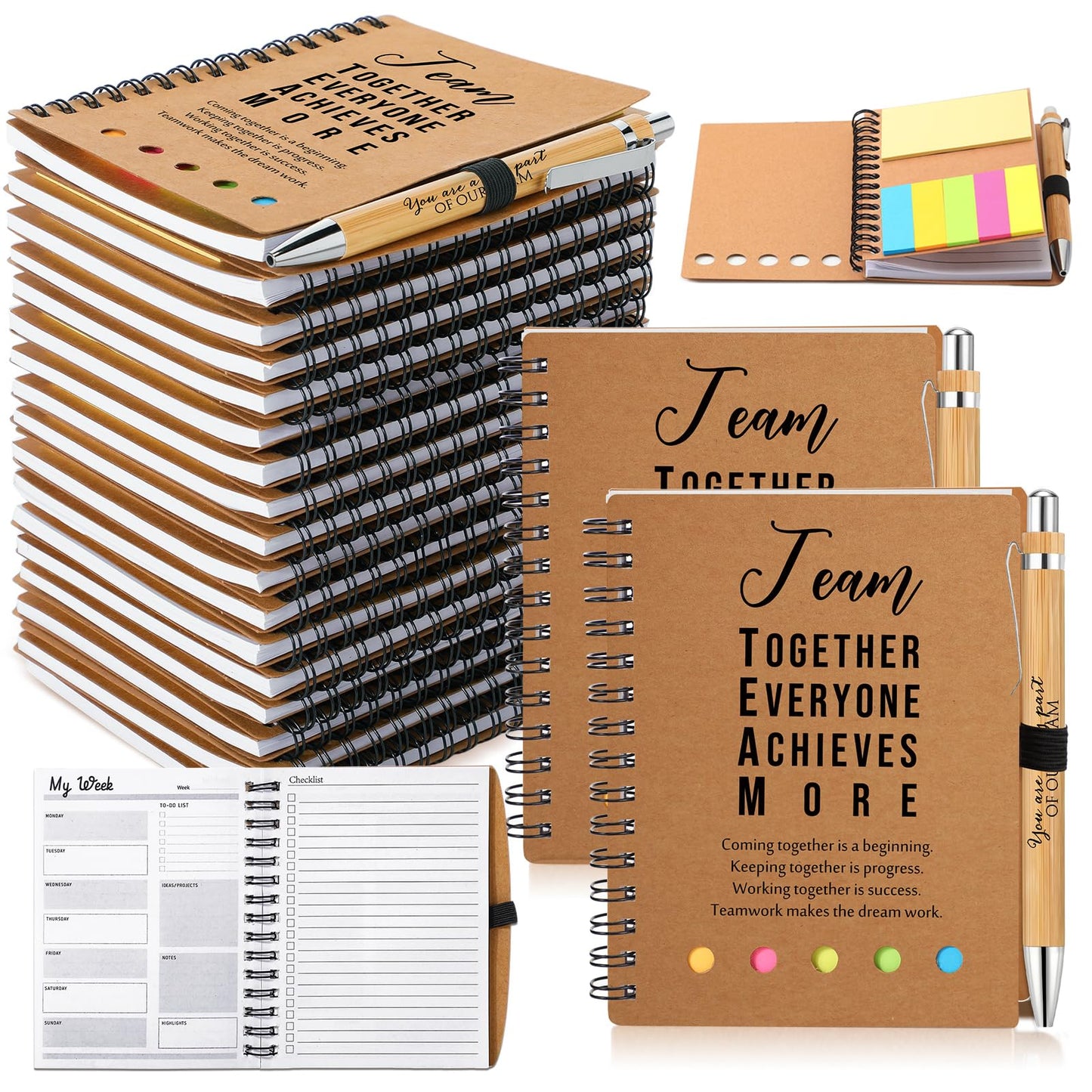 Moinchore 10 Sets Teacher Appreciation Gifts Thank You Gifts Inspirational Spiral Notebooks with Sticky Notepad and Bamboo Pen Nurse Week Gift for Team Nurse Coworker Graduation (Team Together)
