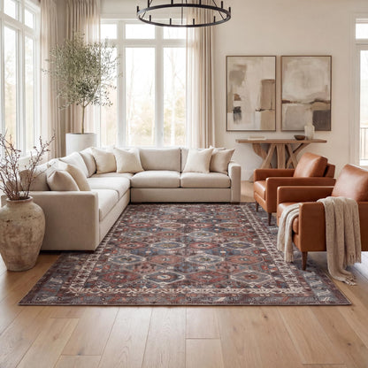 Kuden 6x9 Area Rug, Machine Washable Area Rug with Non-Slip Backing, Vintage Style, Soft, Easy Clean, Low Pile Rug for Living Room, Bedroom, Dining Room