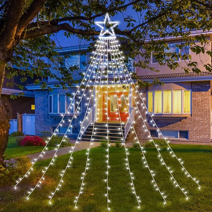 Christmas String Lights Outdoor Decoration 317 LED Star Fairy String Lights 8 Modes & Waterproof for Party Wedding Patio Yard New Year Holiday Indoor Outdoor Cool White