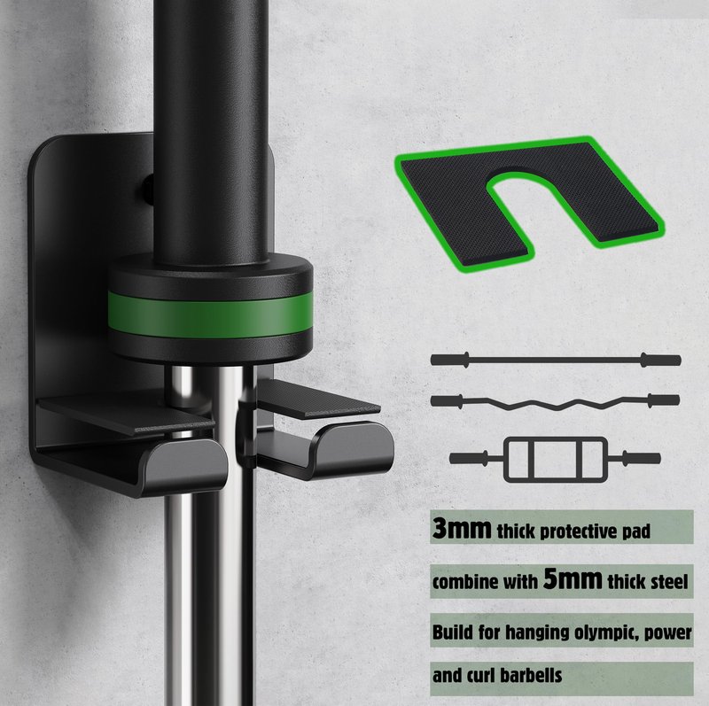 Vertical Barbell Rack Barbell Holder Wall Mount Barbell Storage Holder Olympic Bar Hanger for Home, Commercial, Garage Gym (Single Bar Holder)