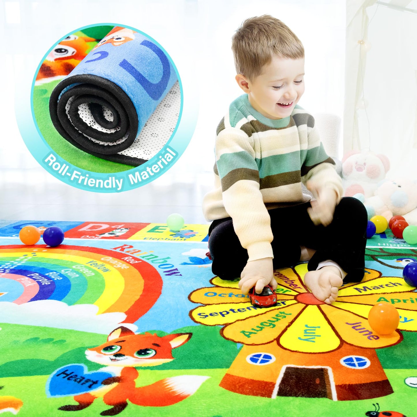 Diysani Kids Rug, Kids Carpet for Bedroom，Non-Slip Kids Playroom Rug, Washable Educational Rug for Learning Alphabet, Animals,3x5 feet