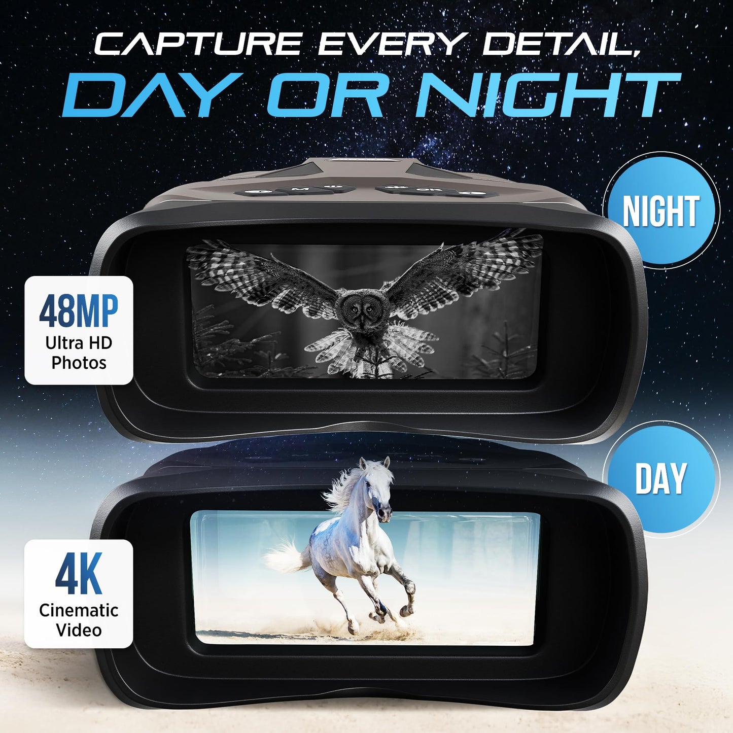 LUNAREX 4K Night Vision Goggles for Adults – Digital Night Vision Binoculars with 8X Zoom, 48MP Camera, 4000mAh Rechargeable Battery, 32GB TF Card, Infrared Night Vision Goggles for Hunting & Outdoor