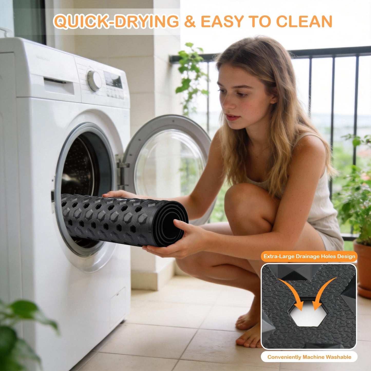 Yimobra Bathtub Mat Non Slip, 34.5"X15.5" Long Shower Mat for Inside Shower, Machine Washable Bath Mat with Drain Holes & Strong Suction Cups, Soft on Feet, Bathroom Essentials, Black