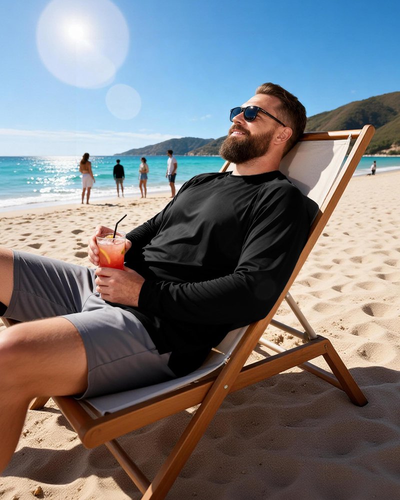 Roadbox Men's Big and Tall UPF 50+ UV Sun Protection Shirts, Long Sleeve Cooling Rash Guard Quick Dry Fishing Swim T-Shirt Black