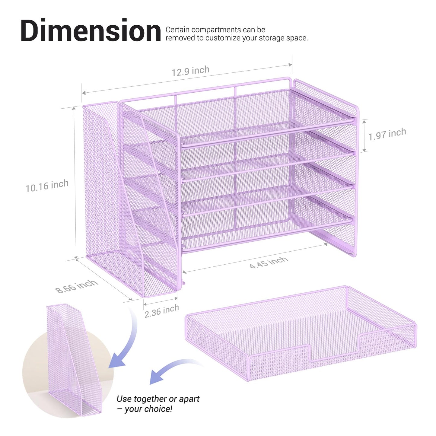 OPNICE Desk Organizer, 5-Tier Paper File Organizer with Drawer & Pen Holder, Office Desk Accessories, Workspace Desktop Organizer for Office Supplies(Purple)