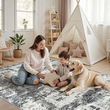 8x10 Area Rugs for Living Room: Abstract Washable Rug with Anti-Slip Backing Non-Shedding Stain-Resistant Soft Modern Large Carpet for Bedroom Dining Room Farmhouse Nursery Home Office Black