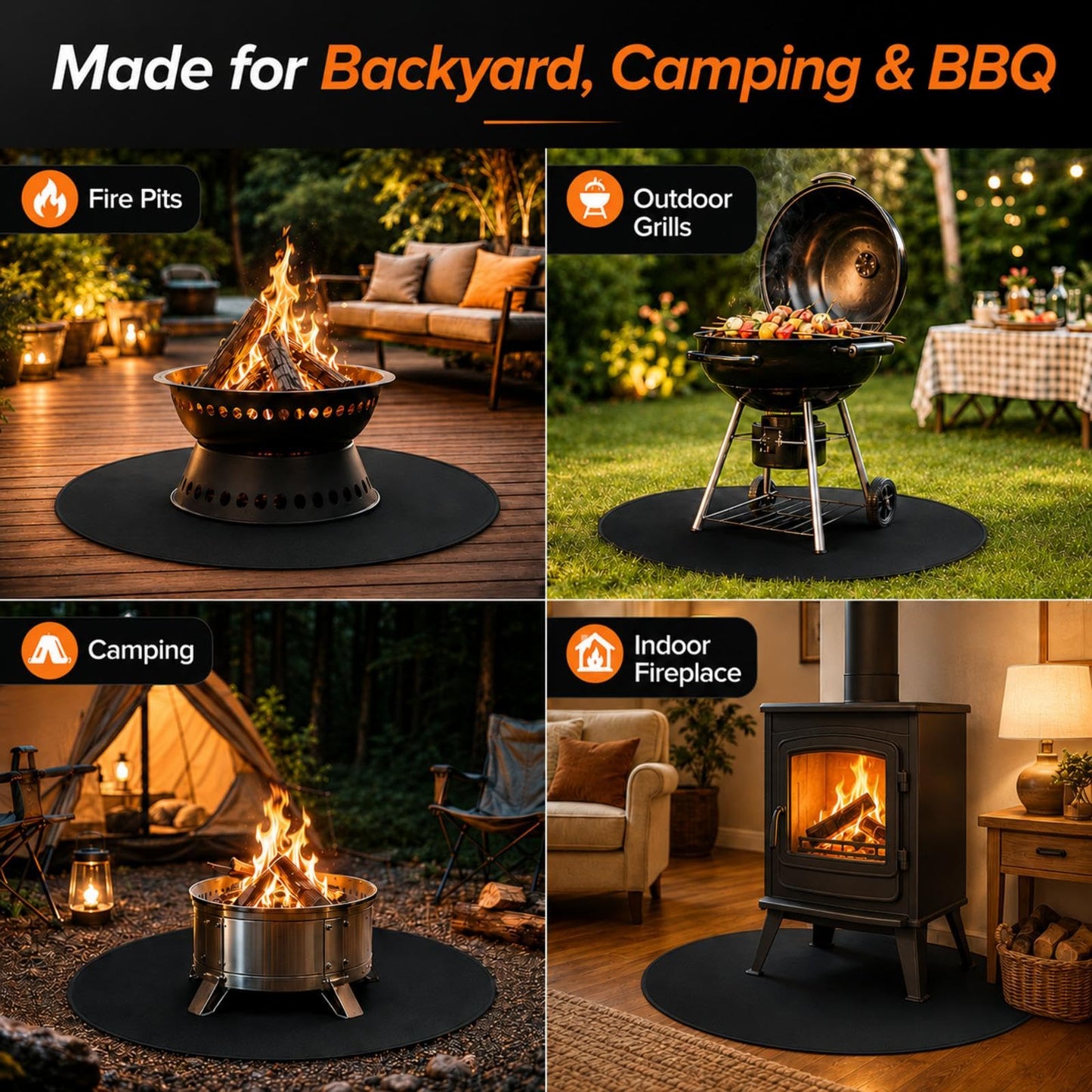 36inch Fire Pit Mat, Round Under Grill Blanket for Outdoor Grill, Fireproof Mat, Oil Proof Waterproof Under Floor BBQ Accessories Protector for Solo Stove Accessories