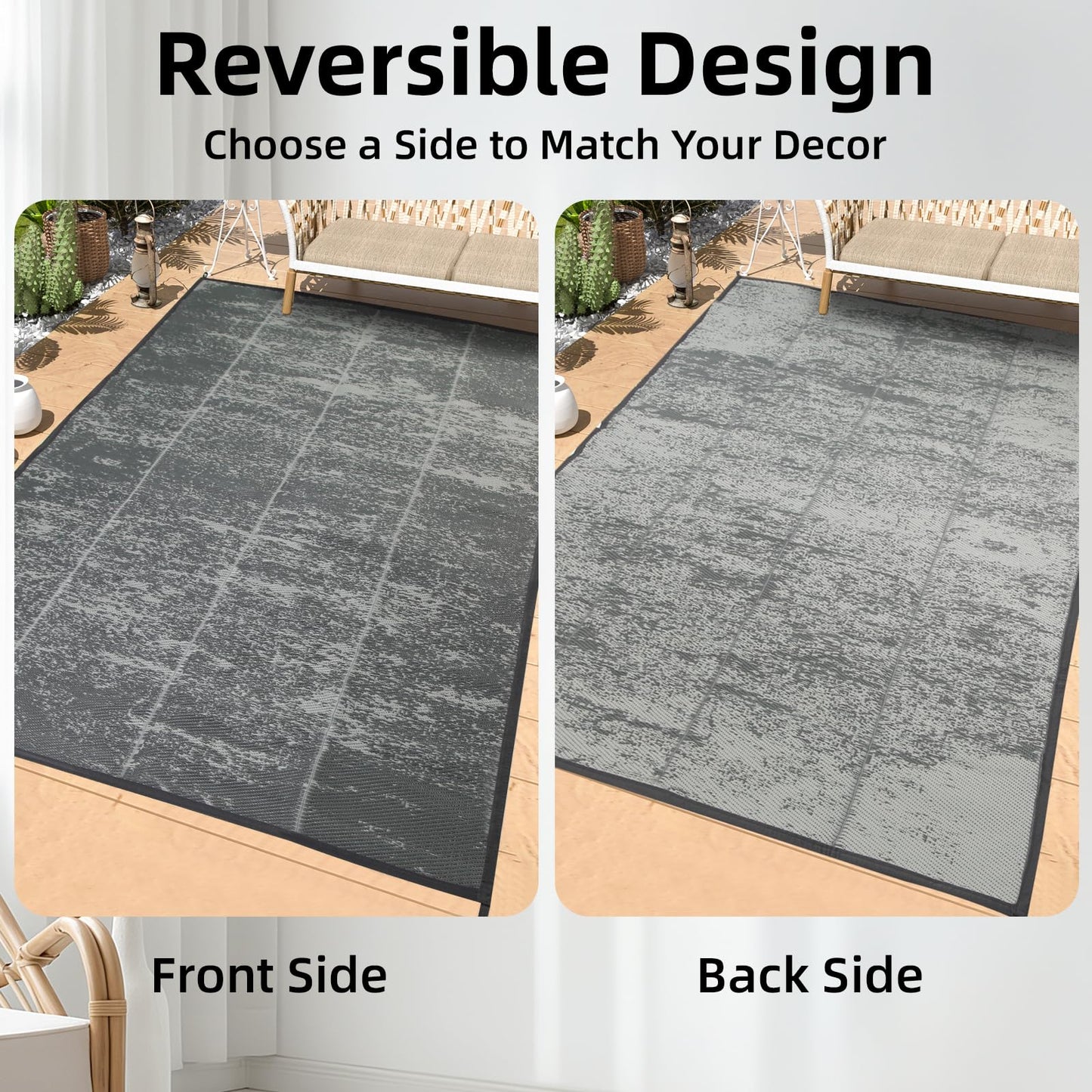 5'x 8' Outdoor Rug,Waterproof Reversible Patio Rugs,5x8 ft Plastic Straw Outdoor Carpet Foldable Plastic Camping Mat for Outside RV, Patio,Picnic,Camper,Balcony,Porch(5 x 8,Deep Gray)