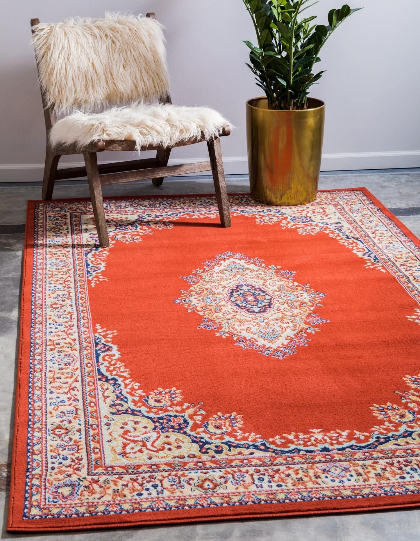 Unique Loom Reza Collection Traditional Persian Style Area Rug, 4 x 6 ft, Terracotta/Ivory
