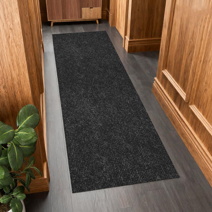 Outdoor Runner Rug 3 ft x 10 ft for Hallway with TPR Backing, Black Fine Stripes Non-Slip Indoor Runner Rugs Suitable for Balcony, Kitchen, Patio, Garage, Deck, Stair and Entryway Areas