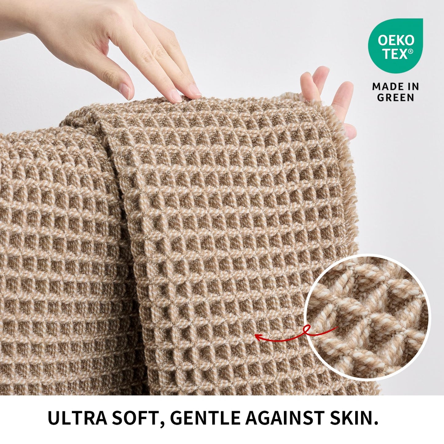 Disolla Waffle Bath Mat, Non Slip Absorbent Small Bathroom Rug, Machine Washable Quick Dry Ultra Soft Bathroom Floor Mat, Brown/White Bath Rug for Tub Shower, 17''x24''