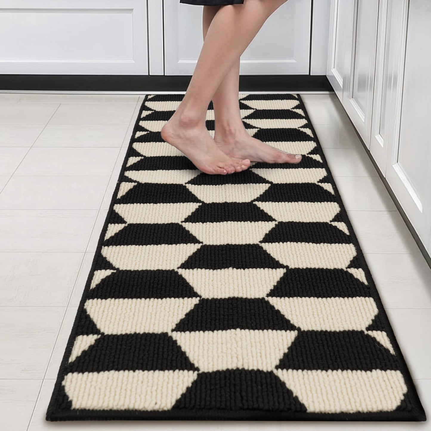 GRANNY SAYS Kitchen Mats for Floor, Kitchen Rugs Non Slip Washable, Runner Rugs for Kitchen Floor, 47" x 17.7", Stain Resistant Comfort Standing Mat Made of 100% Polypropylene, Black