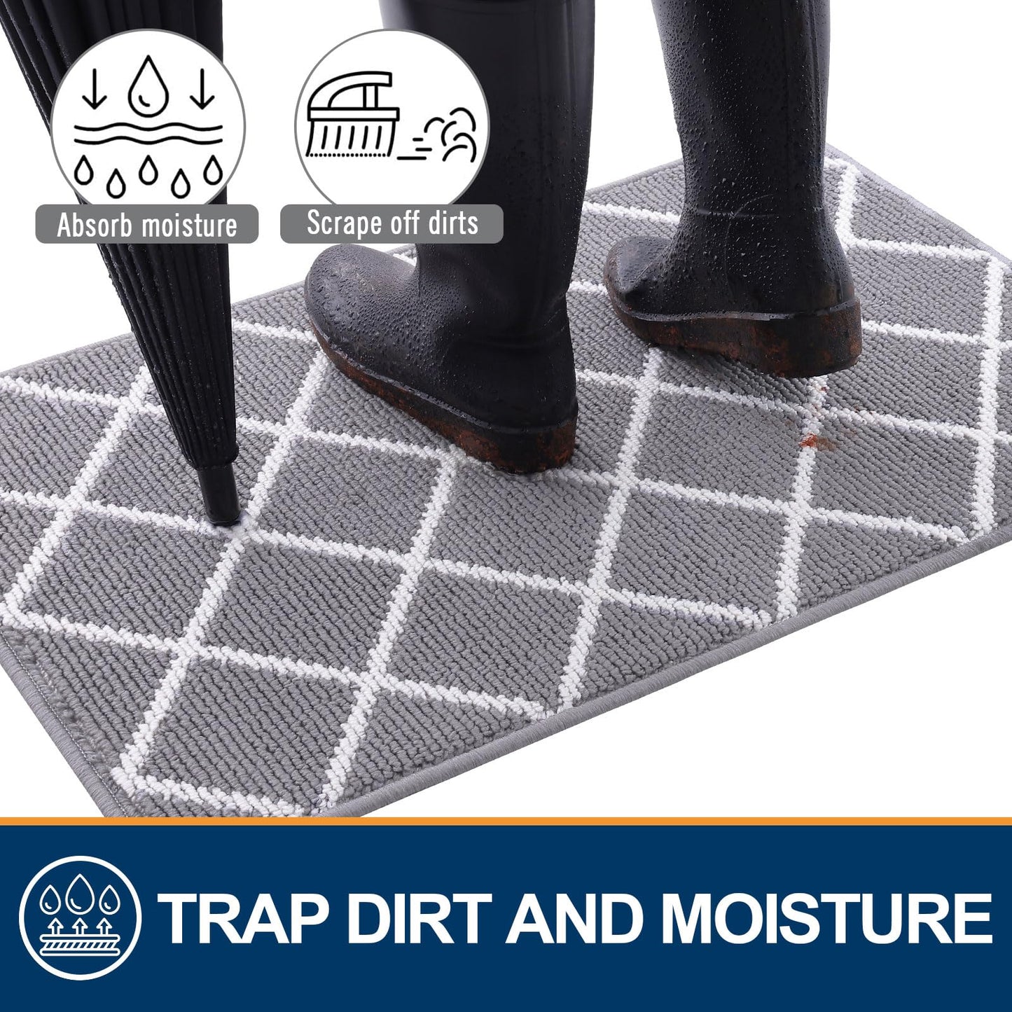 Finchitty Large Indoor Door Mat, Non-Slip Absorbent Resist Dirt Entrance Mat, Easy to Clean Mats for Entryway, Low-Profile Inside Floor Doormat, 59" x 35", Grey