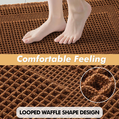 MIULEE Set of 2 Waffle Bathroom Rugs, Terracotta Boho Bath Rug Super Absorbent, Non Slip Washable Ultra Soft Rubber Backed Shower Bath Mats for Floor, Tub, Shower, Looped Design, Caramel, 18x30 Inch