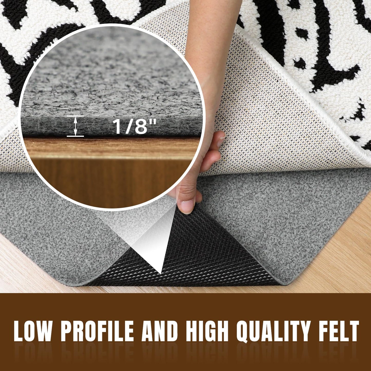 LINLA Non Slip Rug Pad, 5' x 7', 1/8" Thick Felt and Rubber Protective Padding - Low Profile Cushion and Rug Gripper for Hardwood Floors