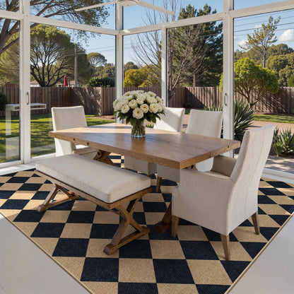 Lanffia Checkered Easy Jute Washable Rugs 8x10, Black Living Room Rug for Dining Room Diamond Indoor Outdoor Carpet, Large Non Slip Low Pile Farmhouse Checkerboard Rug for Classroom Patio