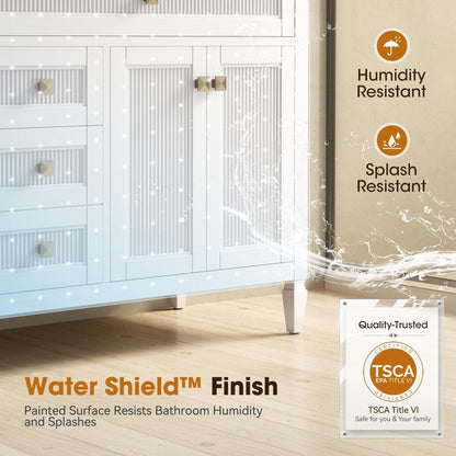 Alphabath 36 Inch Bathroom Vanity with Sink, Solid Wood Bathroom Cabinet with Nano Clean Integrated Sink, Soft Closing 2 Doors & 2 Drawers, Easy Assembly, Charcoal Blue