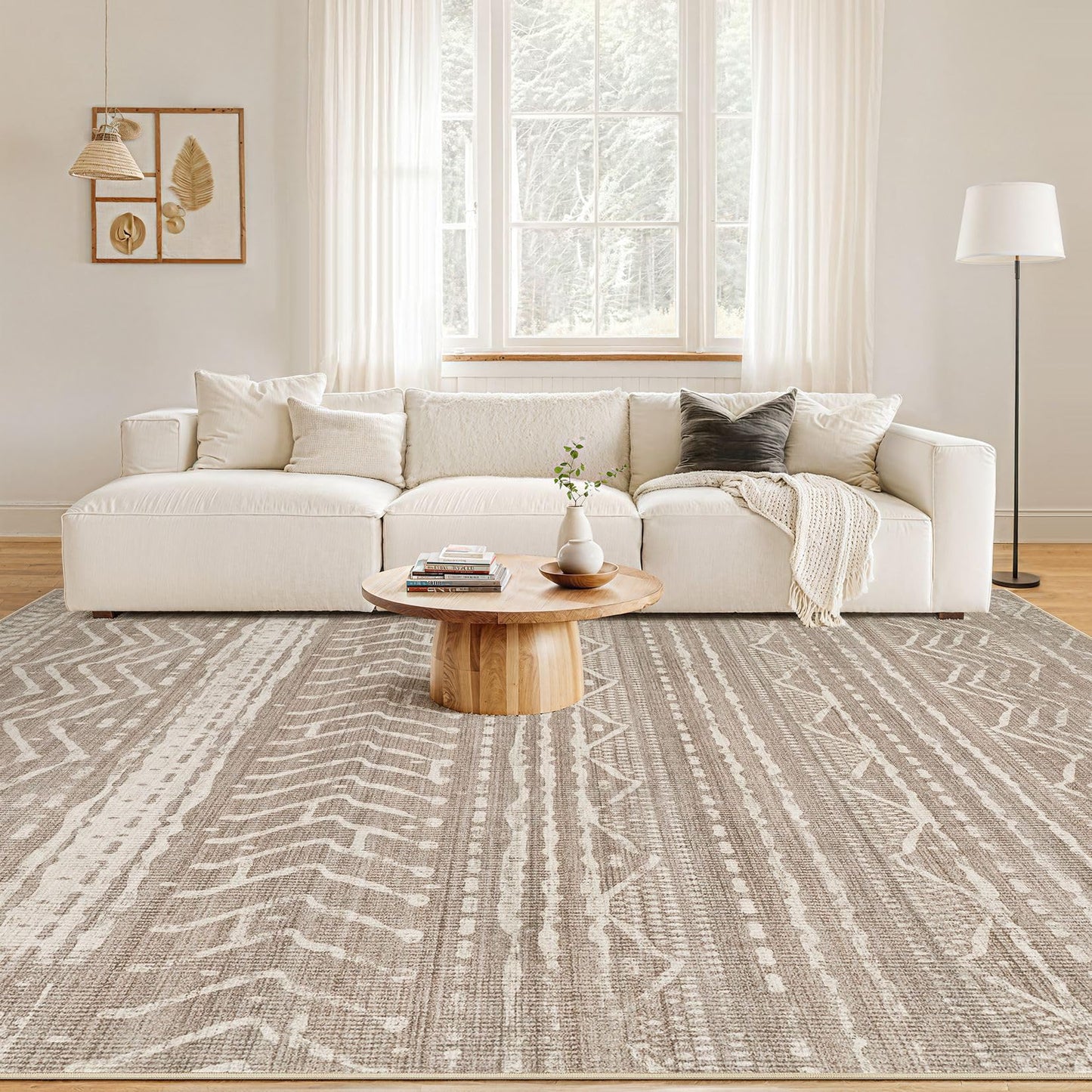 Nakagishi 5x7 Area Rugs Living Room: Washable Boho Large Neutral Soft Rug Farmhouse Stain Resistant Modern Indoor Non-Slip Floor Carpet for Bedroom Nursery Kids Playroom Office Dining Room Dorm