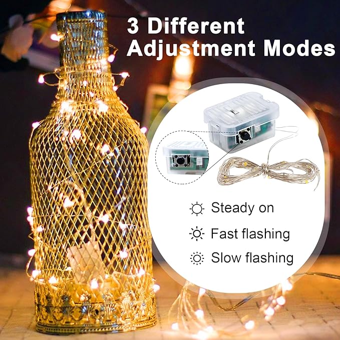 pozzolanas 12 Pack Warm White Fairy Lights Battery Operated 3 Modes 7FT 20 LED Waterproof String Lights Twinkle Silver Wire for Mason Jars Wedding Christmas Halloween Party Decor (12, Warm White)