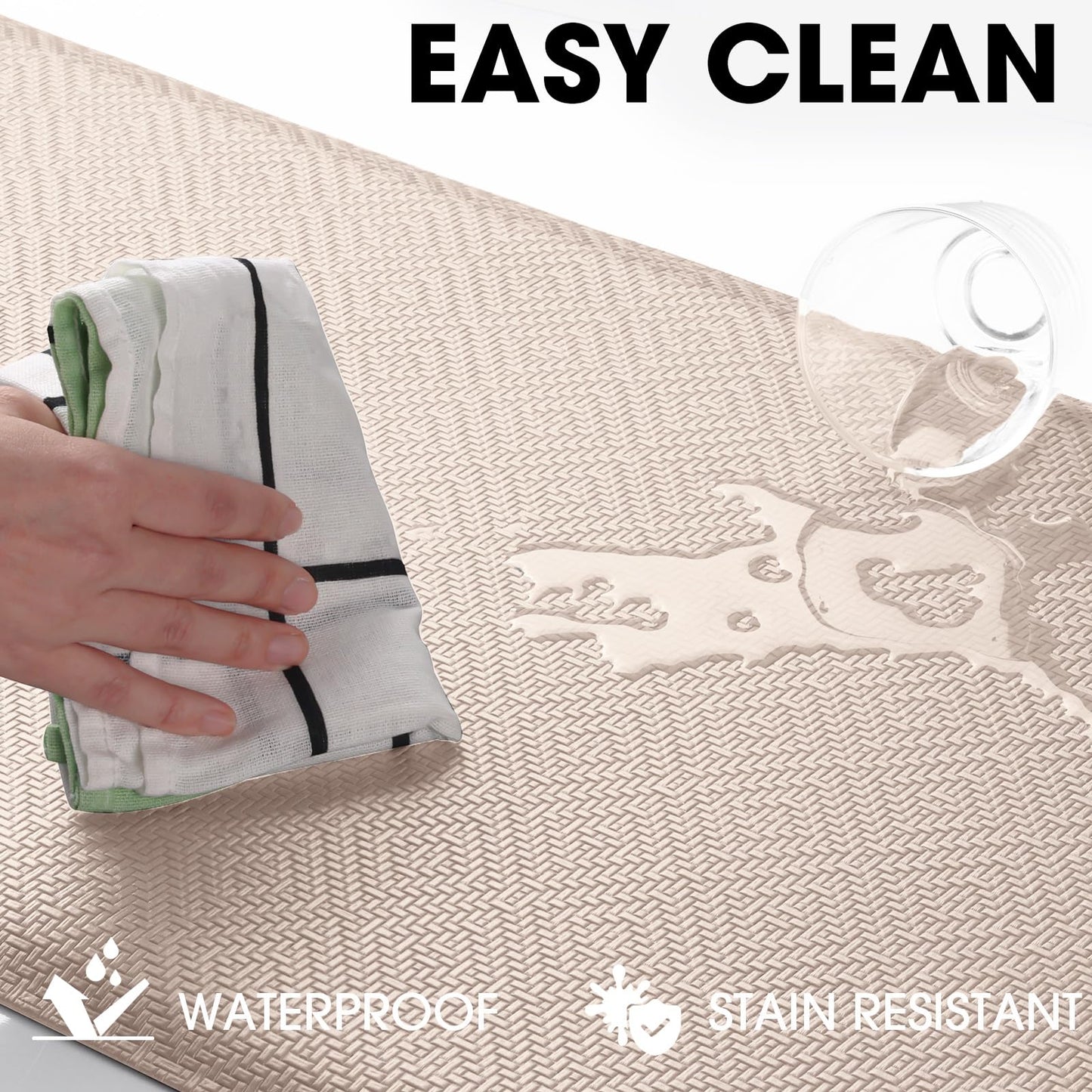 Mattitude Kitchen Mat Cushioned Anti-Fatigue Floor Mat Water Resistant Non-Slip Mats and Rugs Standing and Comfort Desk Mats for House Sink Office Laundry (Beige, 17.3"x28")