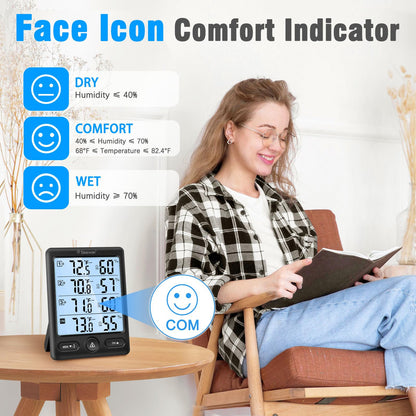 Geevon Indoor Outdoor Thermometer Wireless with 3 Remote Sensors, Digital Hygrometer Thermometer, Wireless Temperature Humidity Monitor Gauge with 200FT/60M Range (Black)