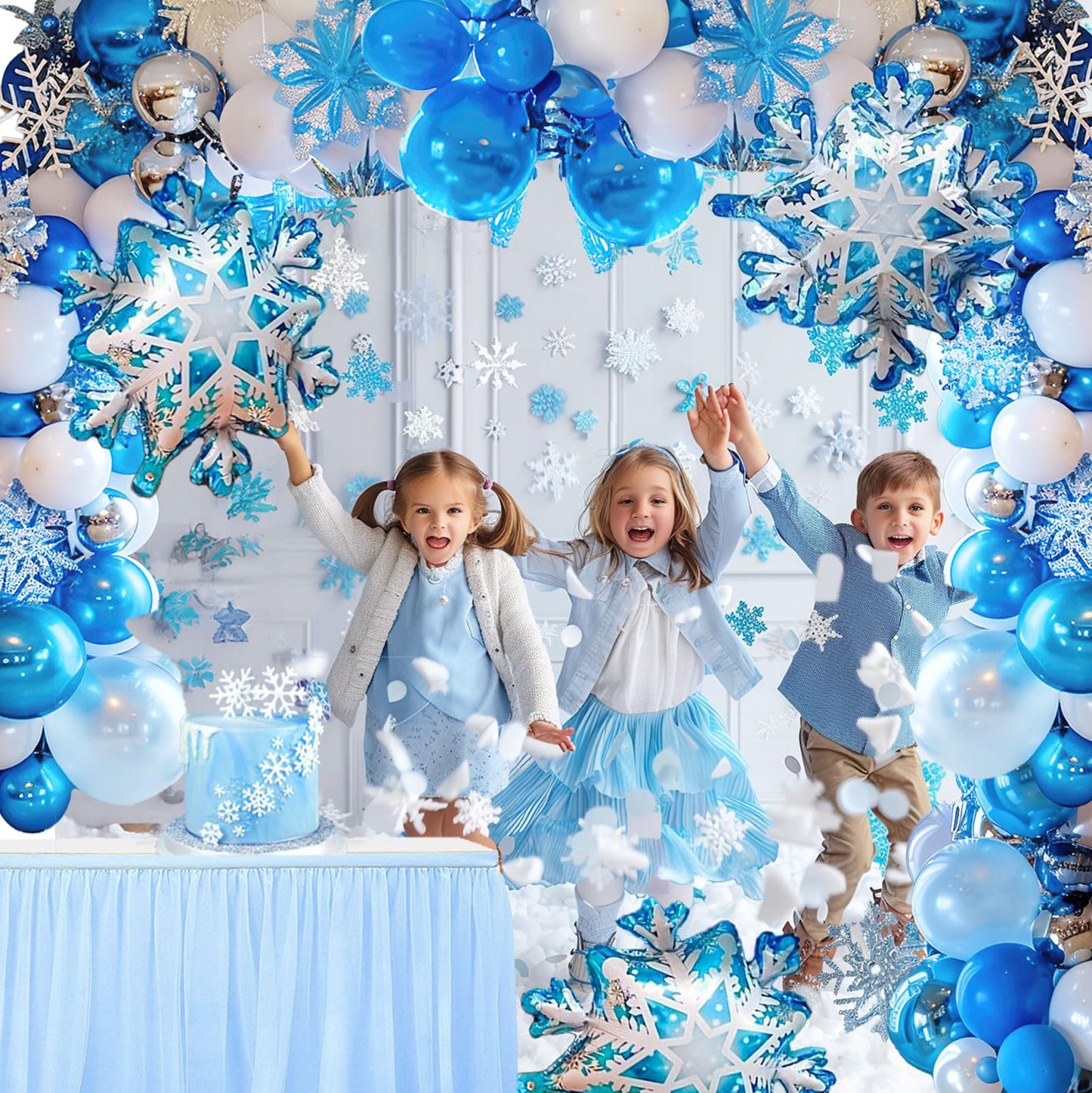 Winter Wonderland Balloon Garland arch kit 120Pcs large Snowflake Chrome Blue white Balloons For Snow Queen Princess Boy Birthday Party Baby its cold outside baby shower decorations