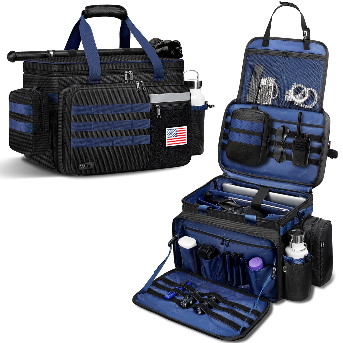 Patrol Bag Law Enforcement, Extra Large Police Gear Bag for Car Front Seat Organizer with a MOLLE Pouch & 15.6In Laptop Layer, Multiple Compartments Police Duty Bags Fit Vehicle Passenger Seat, Black