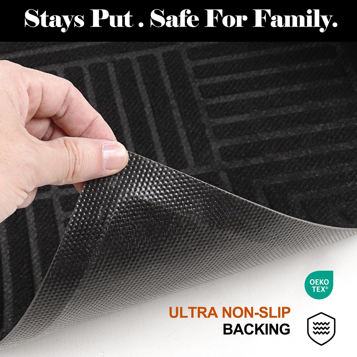 PEADEEAS Front Door Mat Outside Entrance, 5x7ft Oversized Heavy Duty Rubber Doormat, Large Low Profile Non Slip Door Mat, Trap Dirt and Moisture, Easy Clean Indoor Outdoor Entryway Mat, Black