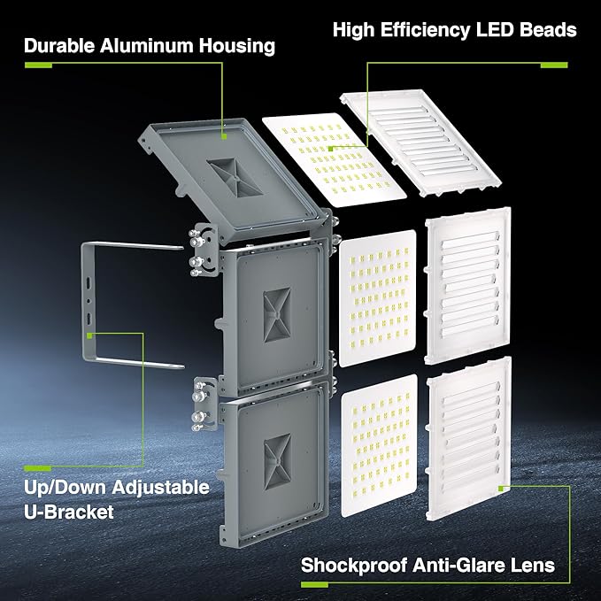 STASUN 2Pack 600W LED Flood Light, Mini Series Stadium Light, 60000LM 6000K Daylight White IP66 Waterproof 3 Adjustable Panels Outdoor Sports Lighting for Basketball Court, Parking Lot,Baseball Field