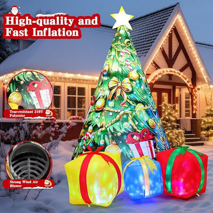 GOOSH 11.8 FT Christmas Inflatables Tree Outdoor Decorations Blow Up Christmas Tree Gift Box Yard with Colorful Light for Holiday Party Indoor Garden Lawn Decor (Yellow)
