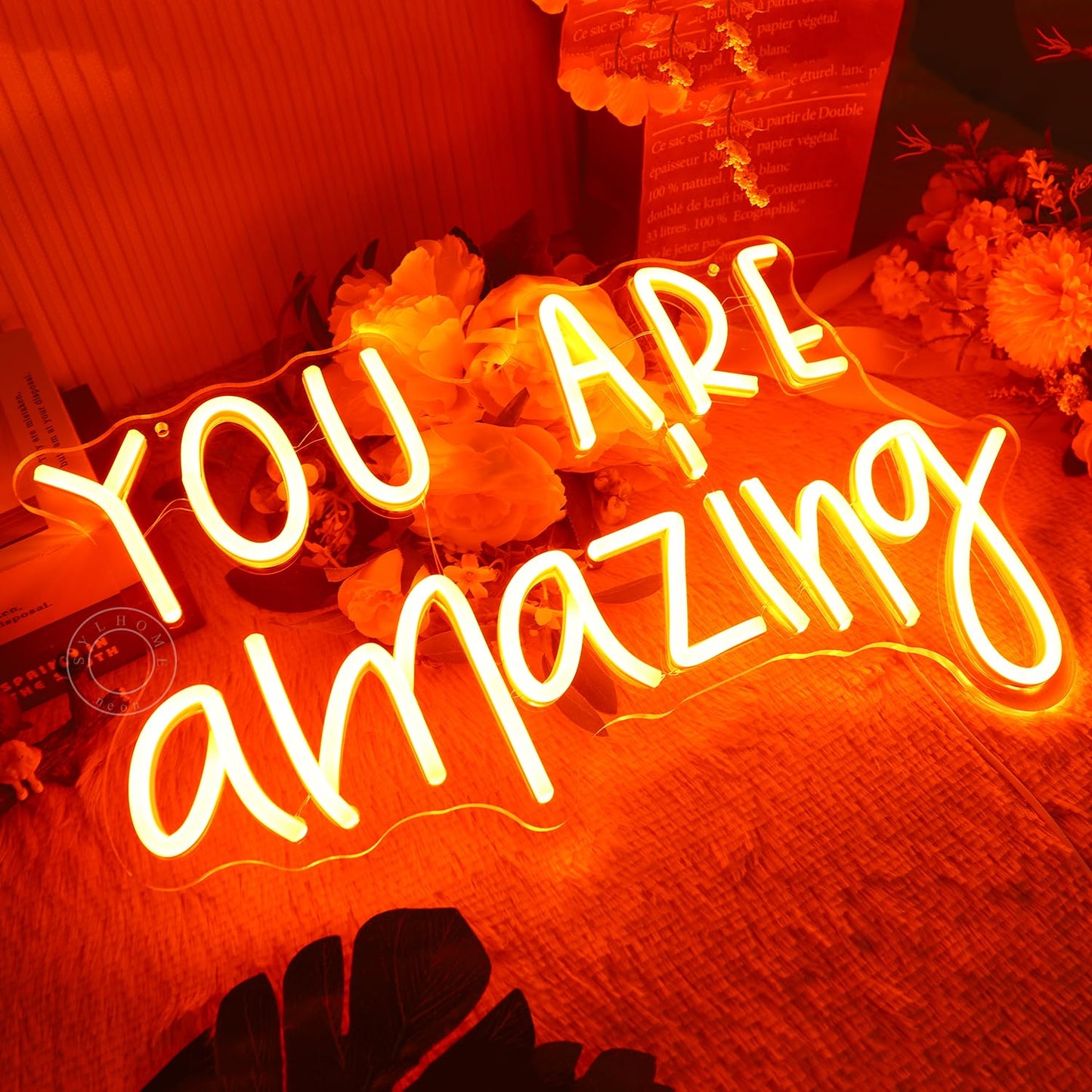SYLHOME Orange You Are Amazing LED Neon Light Sign 5V Girls Boys Bedroom Living Room Classroom Wall Decor Sign Hanging Smart Birthday Decoration USB 16.9" X 10.6"