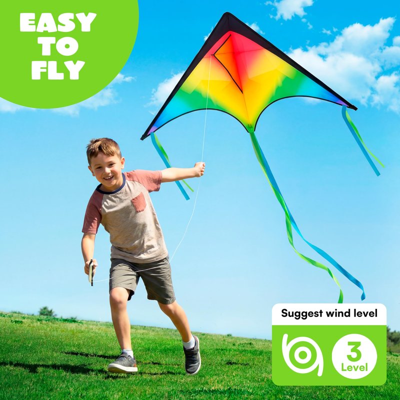 JOYIN 3 Pcs Large Delta Kite Gradient Rainbow, Easy to Fly Huge for Kids and Adults with 328ft String, Large Delta Beach Kite for Outdoor Games and Activities