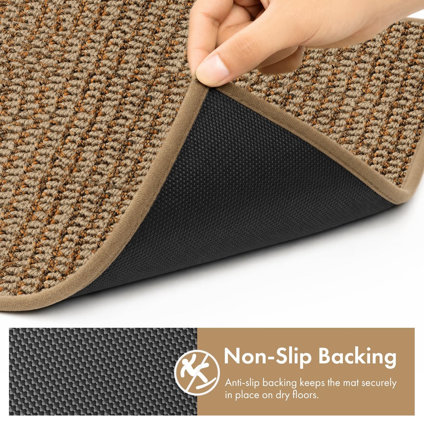 Atoping Indoor Door Mat 36"x60", Dirt Trapper Entryway Mat(Rolled-Up, No Creases), Non-Slip Absorbent Doormat for Front Door Inside Entrance, Low Profile Floor Mats with Rubber Backing, Light Brown