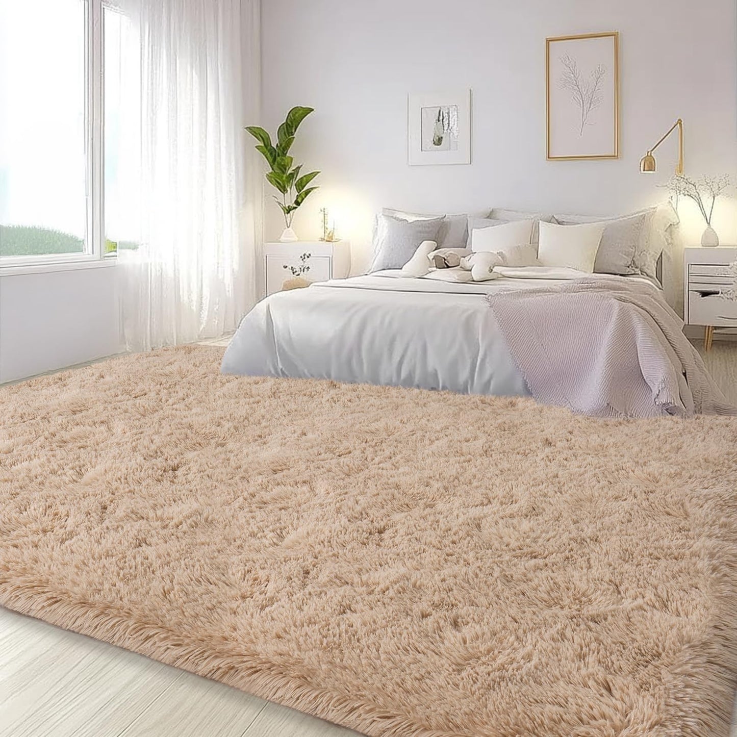 Lairep Large Area Rugs for Living Room Bedroom, 4x6 Feet Beige Fluffy Shag Rugs, Ultra Soft Shaggy Plush Fuzzy Modern Indoor Throw Floor Carpet for Kids Girls Boys Dorm Nursery Home Decor Aesthetic