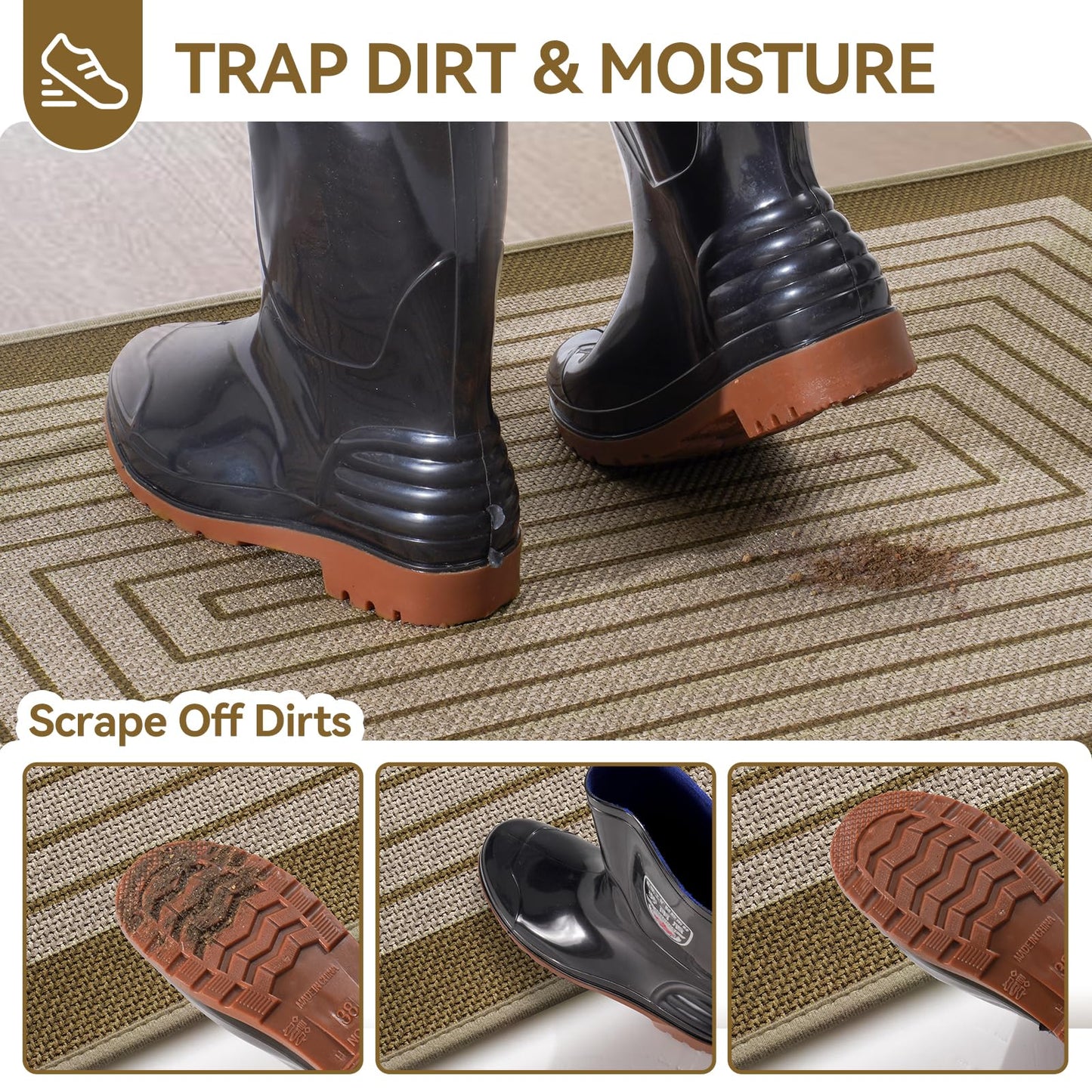 QiCaiJia Front Door Mat 31''x47'', Absorbent Dirt Resist Washable Non Slip Low-Profile Indoor Doormat, Easy Clean Entryway Welcome Door Mats, Brown