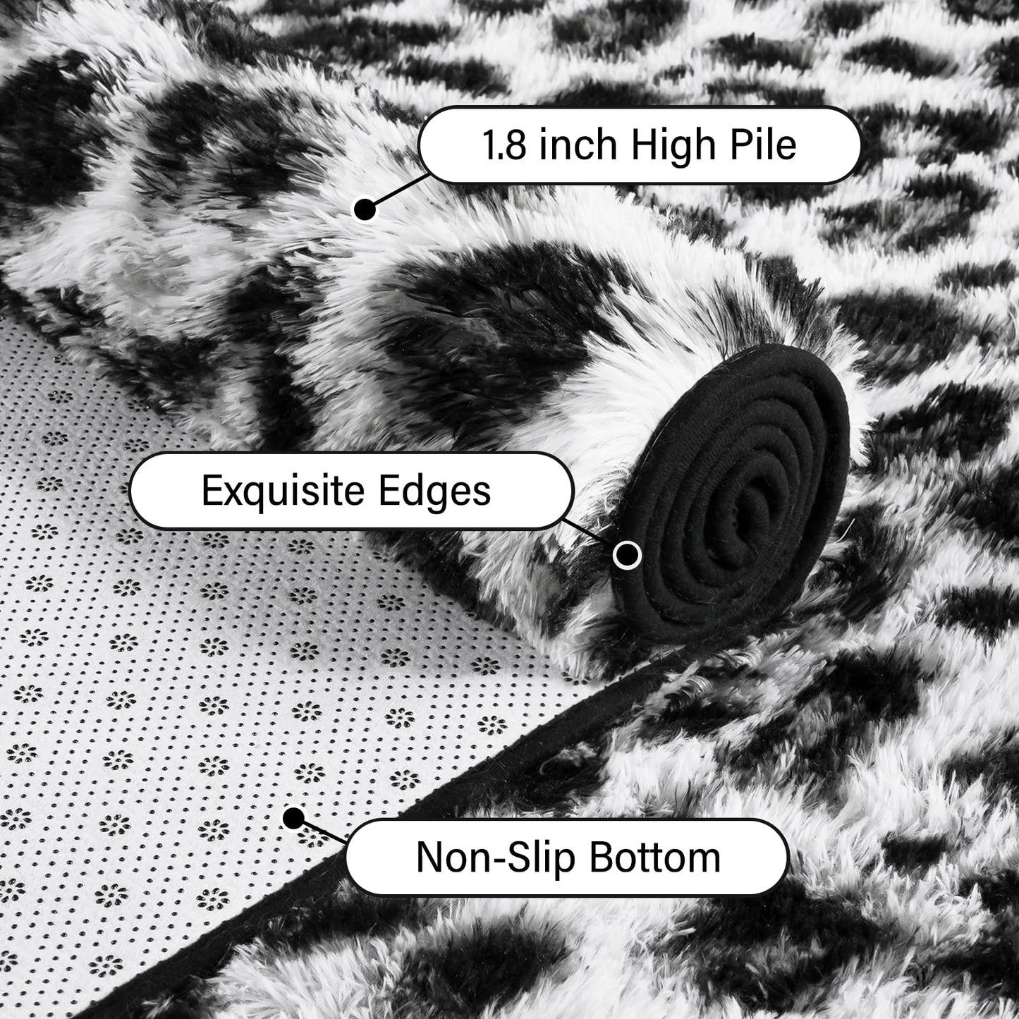 Amearea Fluffy Leopard Print Rug, Modern Shag Cheetah Rugs Home Decor for Teen Girls, Soft Comfy Faux Fur Animal Rug for Bedroom, Living Room, Plush Cheetah Print 70s Decor, White and Black 3x5 Feet