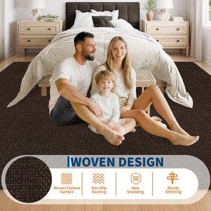 LUXLOOM 8x10 Washable Living Room Rug Modern Solid Neutral Area Rug, Minimalist Non Slip Stain Resistant Rugs for Living Room Bedroom Nursery Office, Large Woven Texture Indoor Carpet, Brown