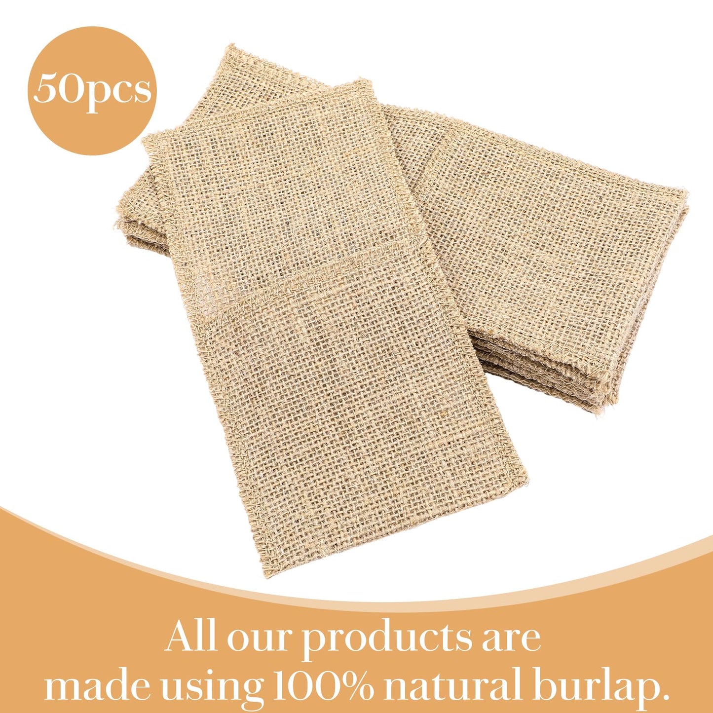 50 Pcs Natural Jute Utensils Holders, 8.8 x 4 inch Cutlery Pouch, Silverware Holder, Napkin Bag for Rustic Wedding Party Decorations