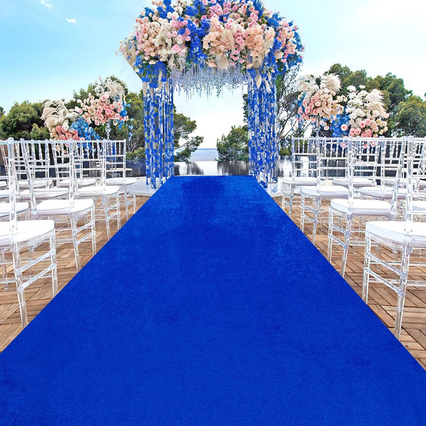 Wedding Aisle Runner Royal Blue: 2.5ftx15ft Velvet Rug Runner for Party Aisle Floor Runner for Wedding Ceremony Beach Prom Event Carpet